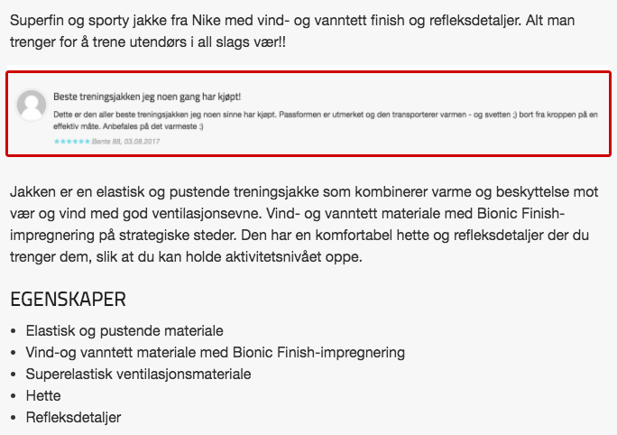 produktanmeldelse i nettbutikk